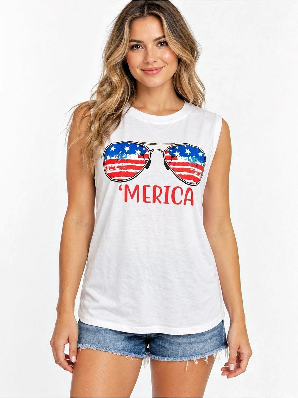 American Flag Graphic Muscle Tee in White Size Medium